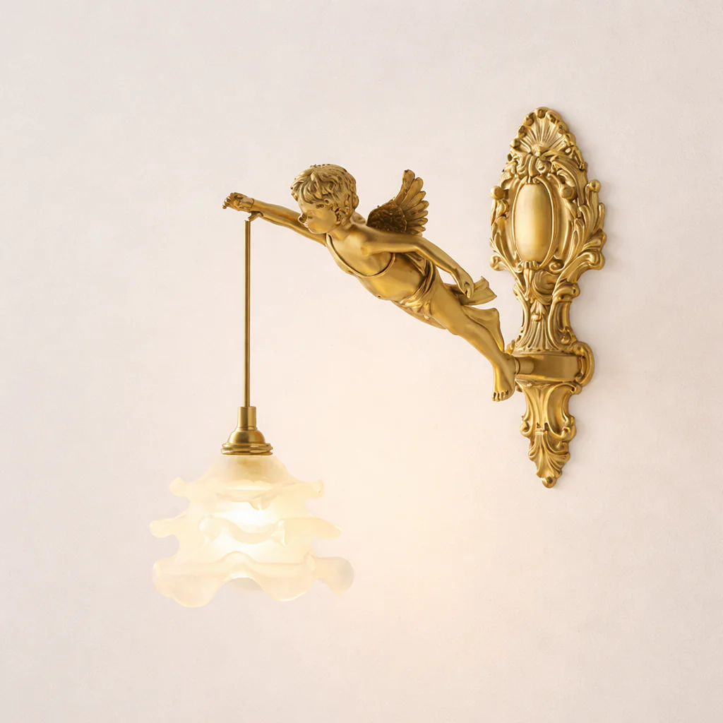Brass Angel Wall Lamp Crystal Sconce Light Bedside Balcony Corridor Porch Decor - Image 14