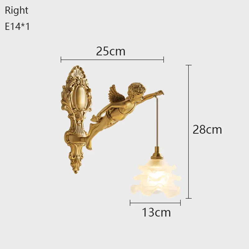 Brass Angel Wall Lamp Crystal Sconce Light Bedside Balcony Corridor Porch Decor - Image 7