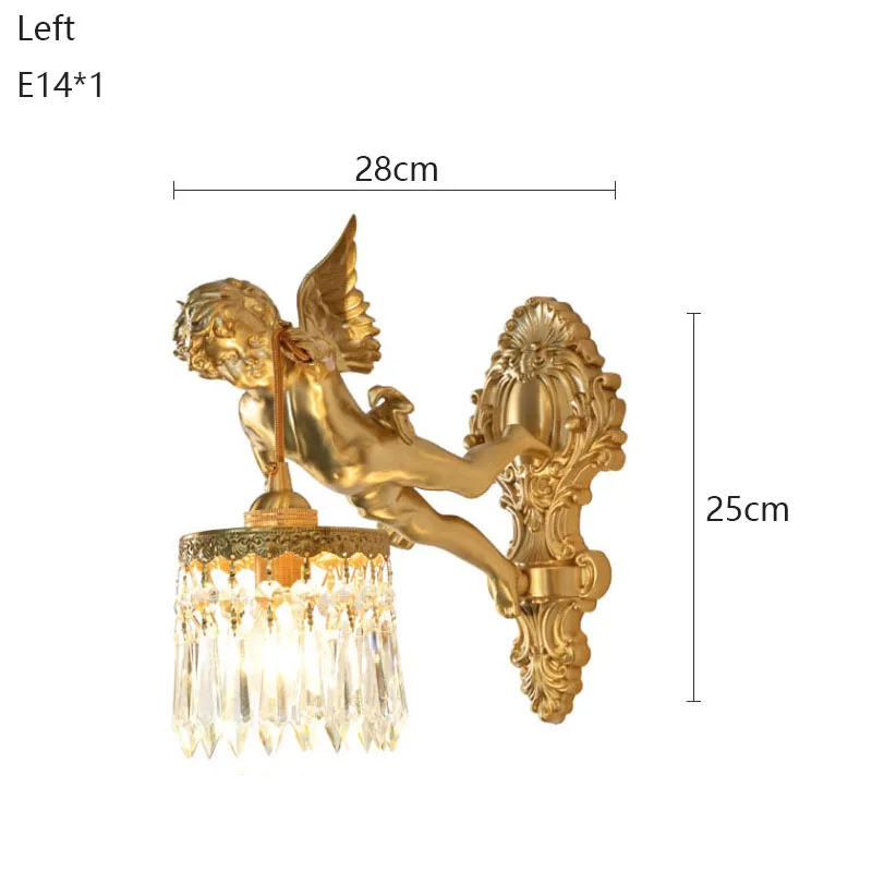 Brass Angel Wall Lamp Crystal Sconce Light Bedside Balcony Corridor Porch Decor - Image 8