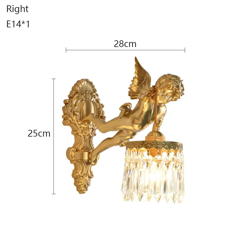 Brass Angel Wall Lamp Crystal Sconce Light Bedside Balcony Corridor Porch Decor - Image 9