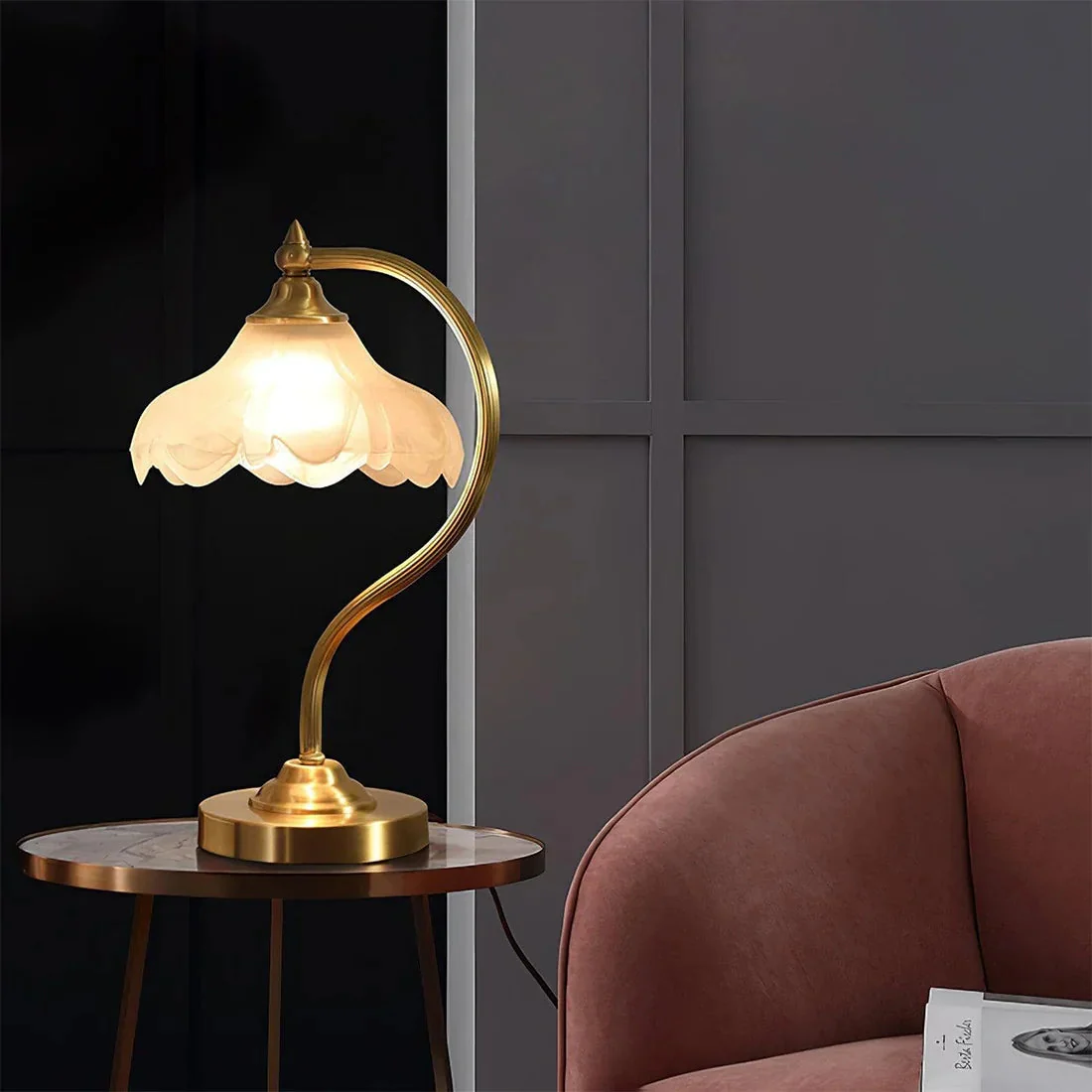 Brass Glass Petal Table Lamp E26 Dimmable 16.5" Gold Base - Image 11