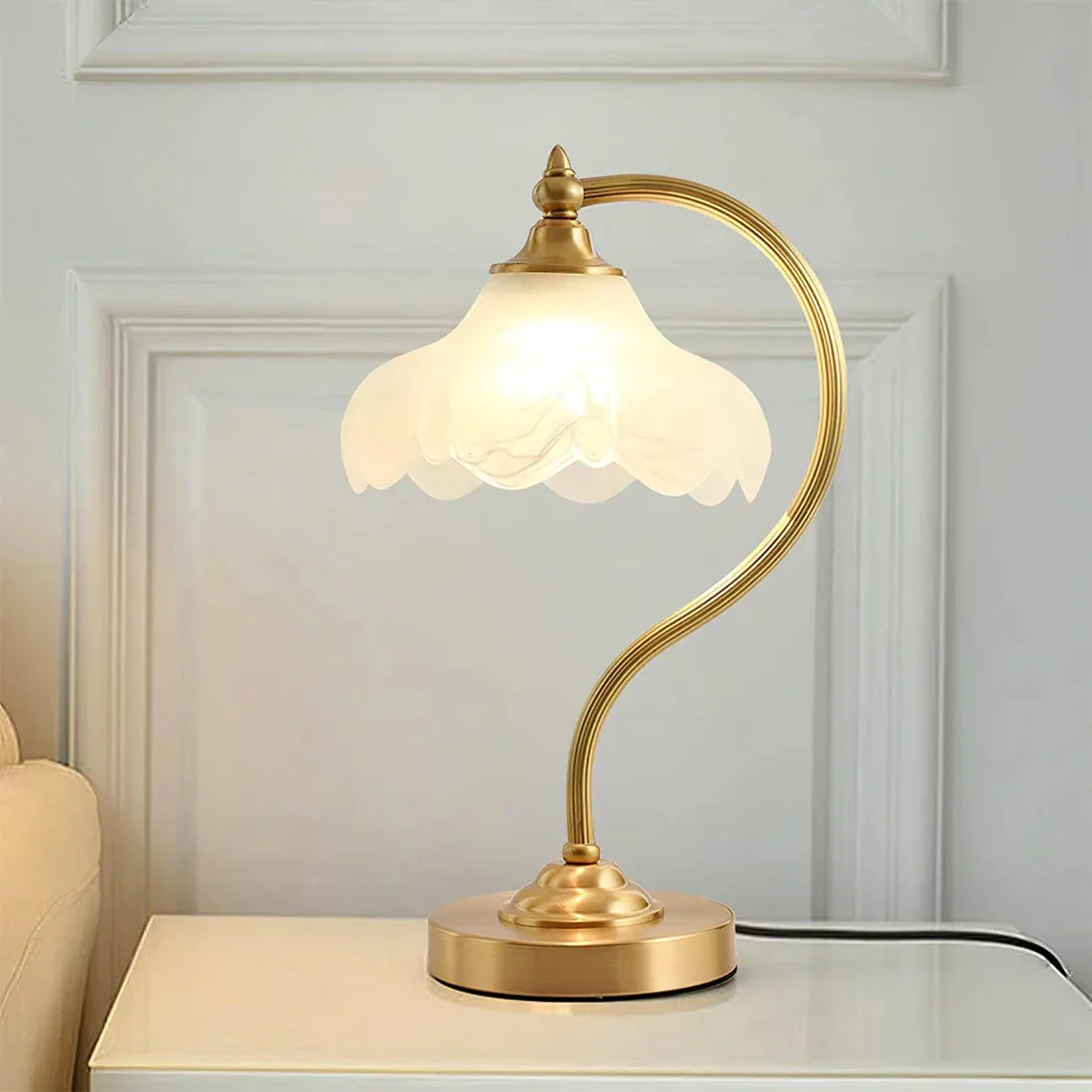 Brass Glass Petal Table Lamp E26 Dimmable 16.5" Gold Base - Image 12