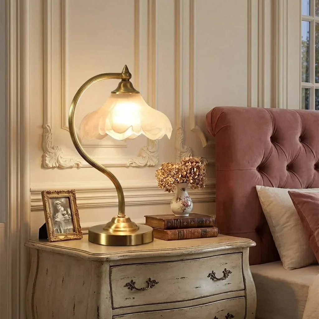 Brass Glass Petal Table Lamp E26 Dimmable 16.5" Gold Base - Image 3