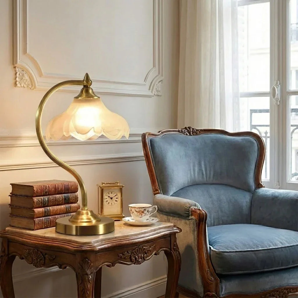 Brass Glass Petal Table Lamp E26 Dimmable 16.5" Gold Base - Image 4