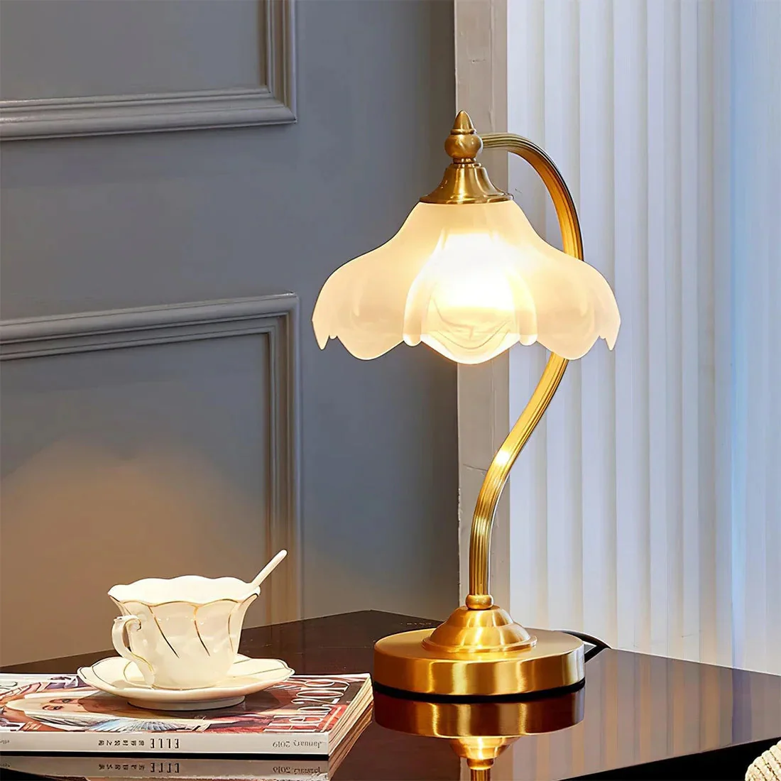 Brass Glass Petal Table Lamp E26 Dimmable 16.5" Gold Base - Image 6