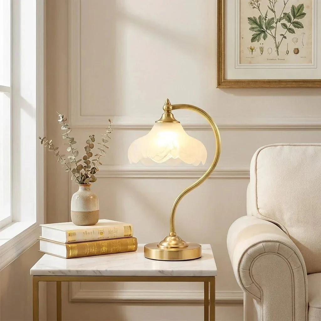 Brass Glass Petal Table Lamp E26 Dimmable 16.5" Gold Base - Image 7
