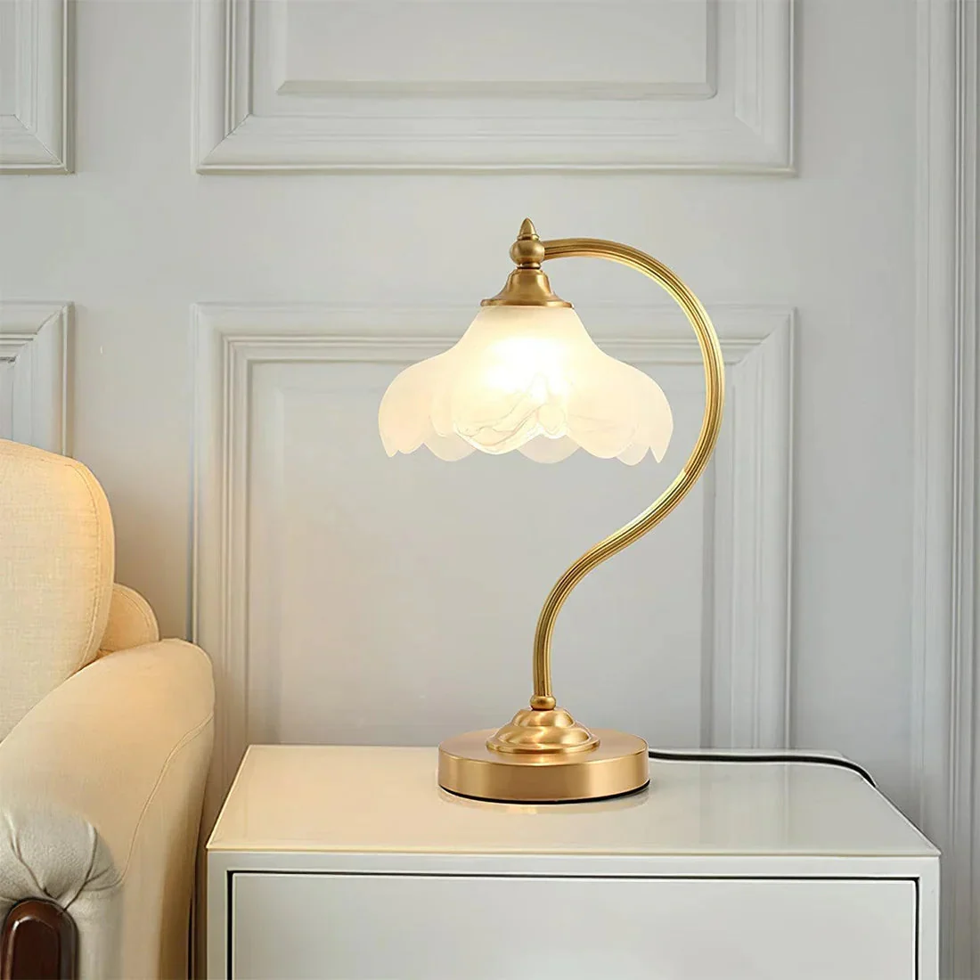 Brass Glass Petal Table Lamp E26 Dimmable 16.5" Gold Base - Image 8