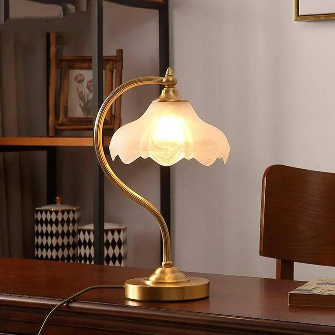 Brass Glass Petal Table Lamp E26 Dimmable 16.5" Gold Base - Image 9