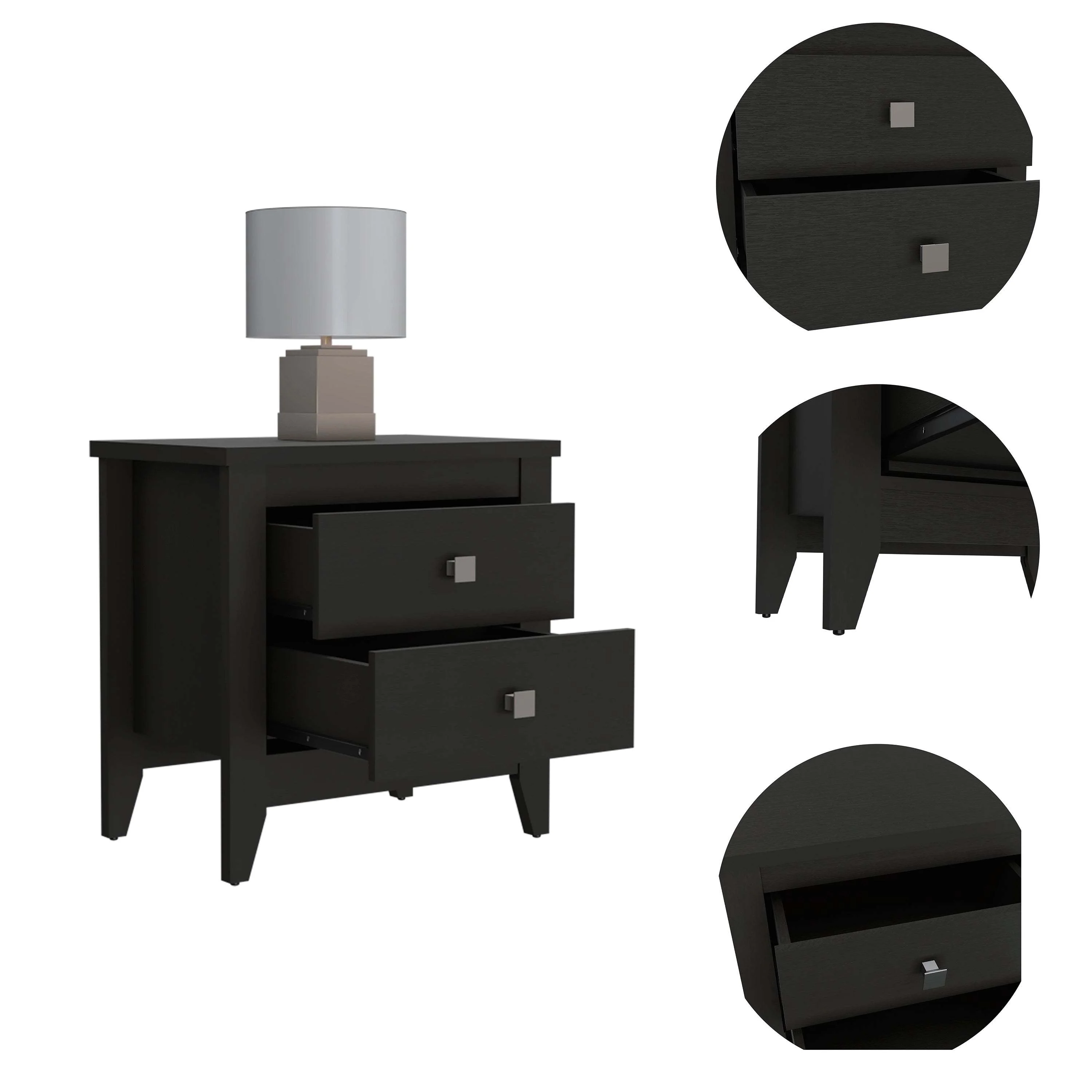 Breeze Four-Legged Modern Bedroom Nightstand with Two Drawers - Image 4