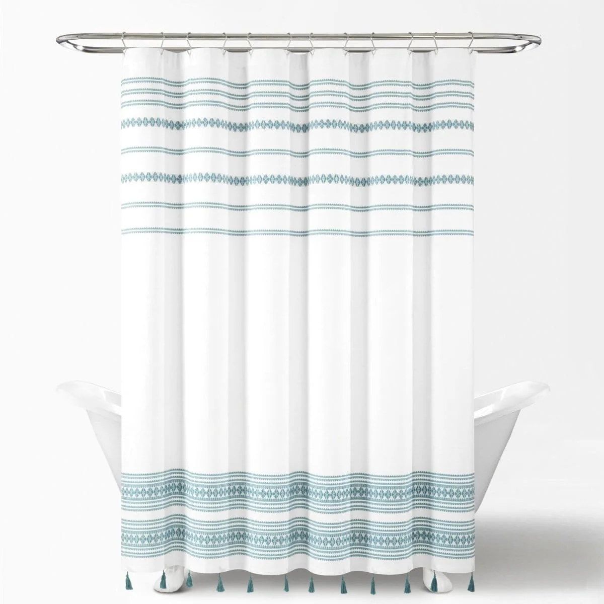 Breezy Chic Tassel Jacquard Recycled Cotton Shower Curtain - Image 13