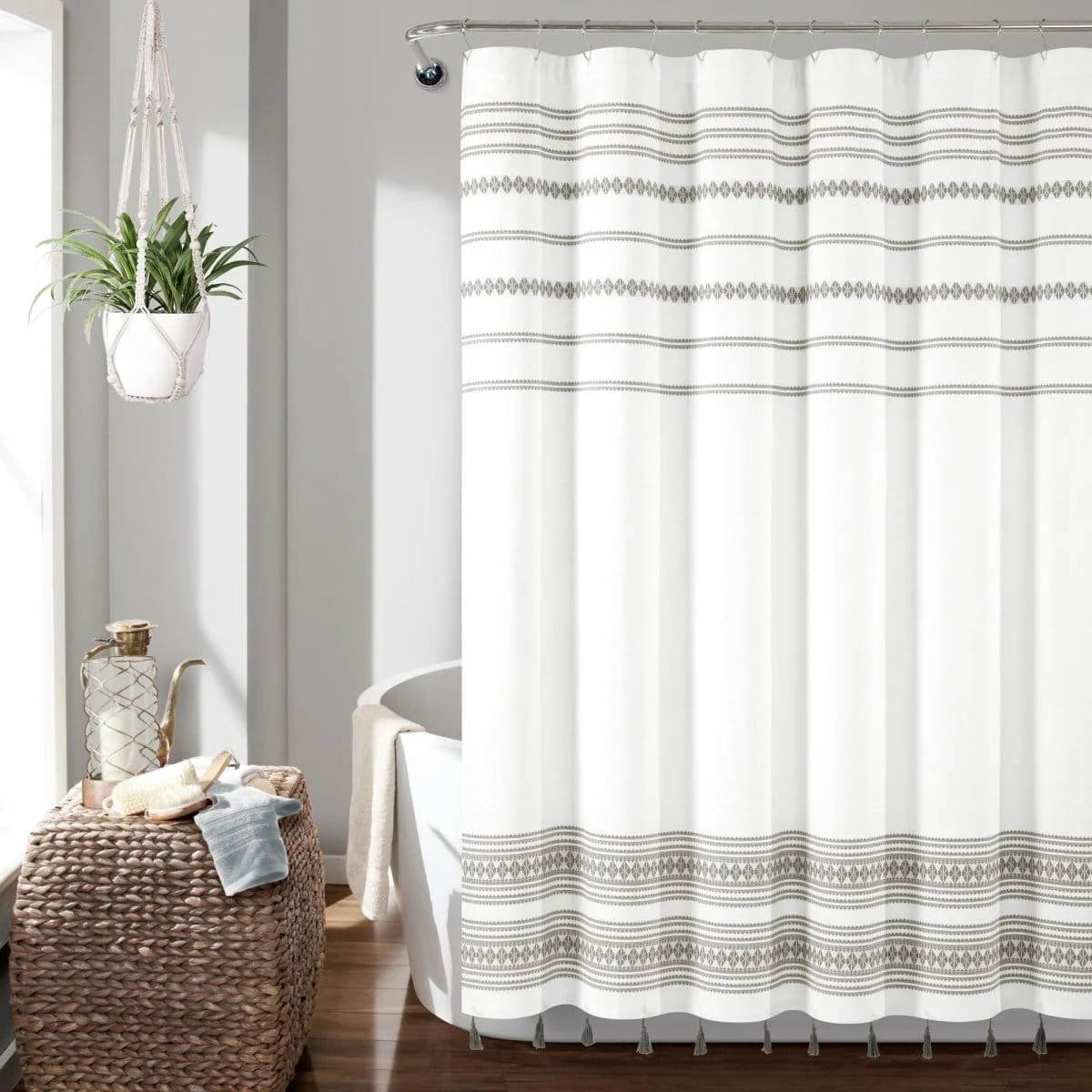 Breezy Chic Tassel Jacquard Recycled Cotton Shower Curtain - Image 2
