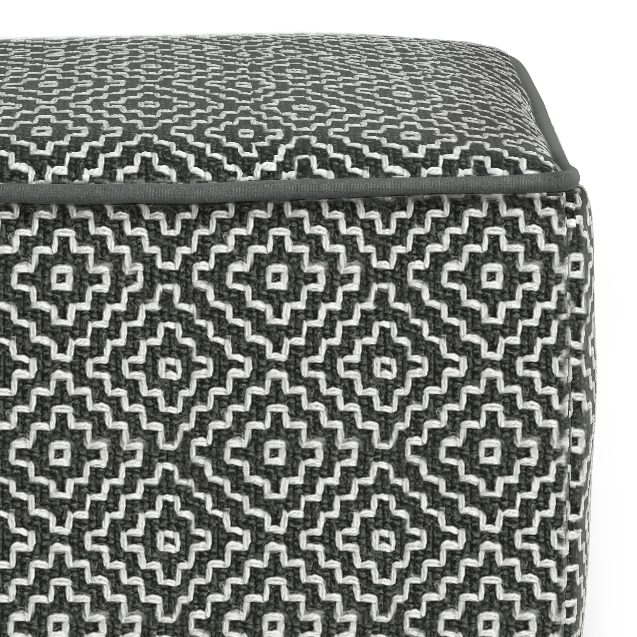 Briella Square Woven Outdoor / Indoor Pouf - Grey / White - Image 3