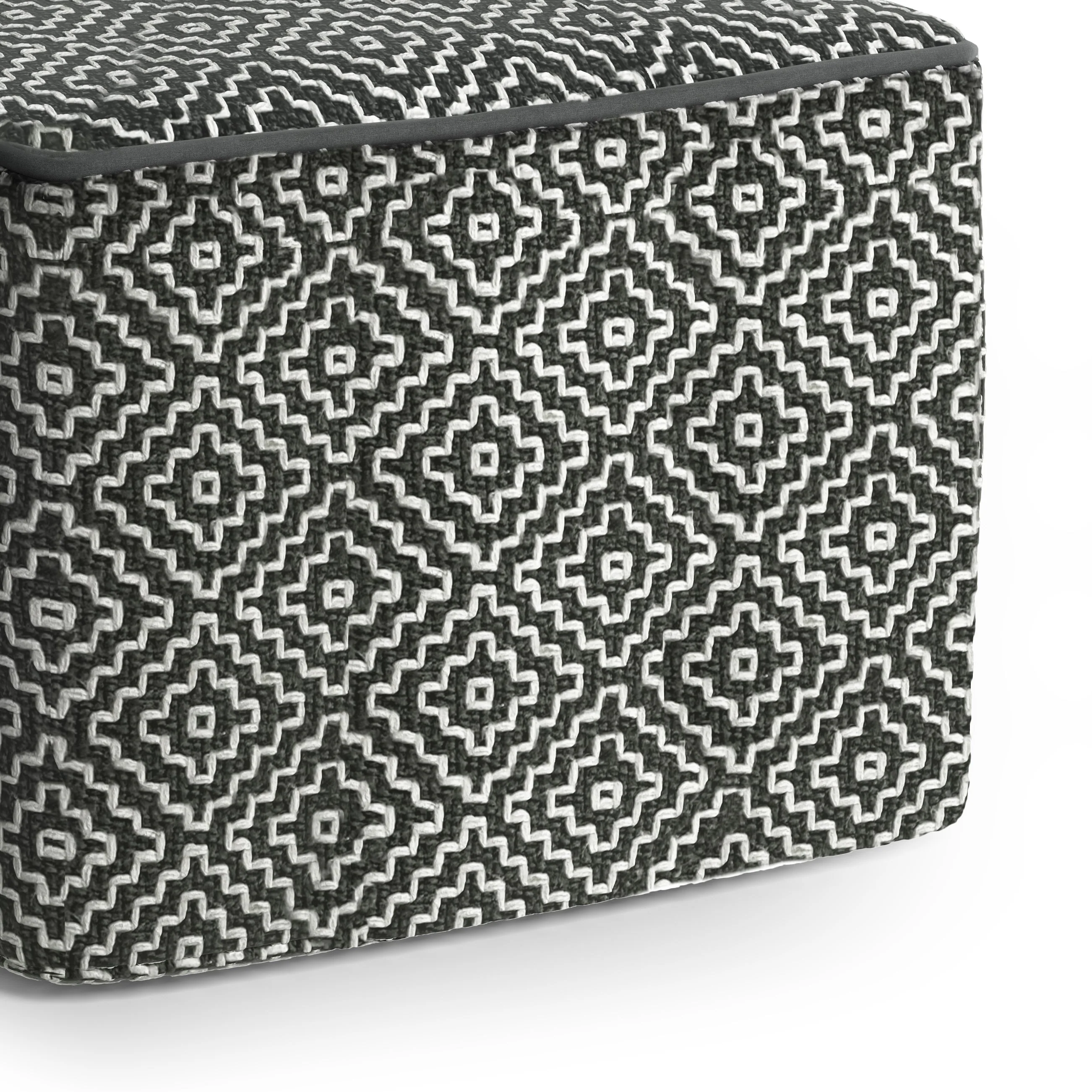 Briella Square Woven Outdoor / Indoor Pouf - Grey / White - Image 4