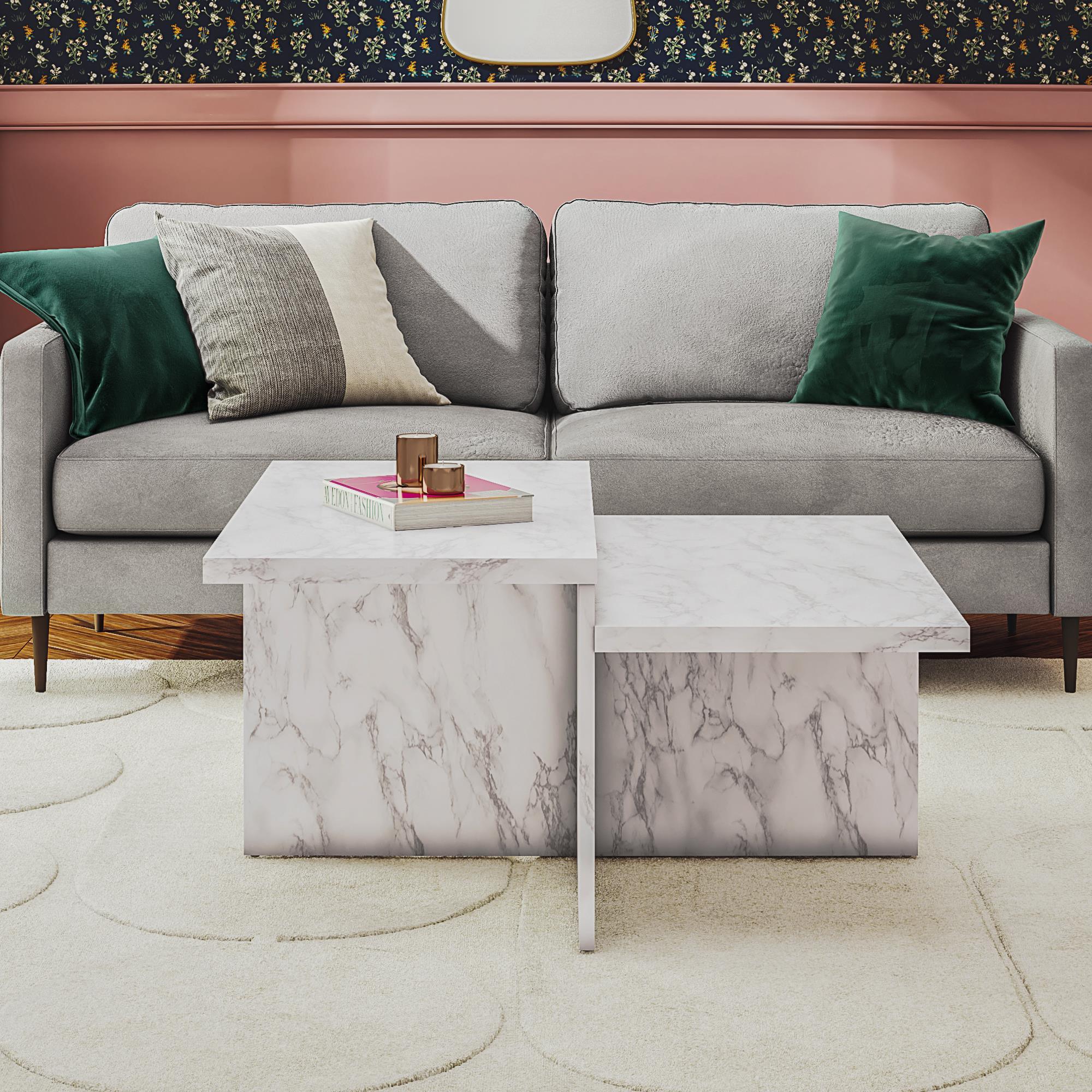 Brielle - 2 Tiered Coffee Table - White Marble - Image 2
