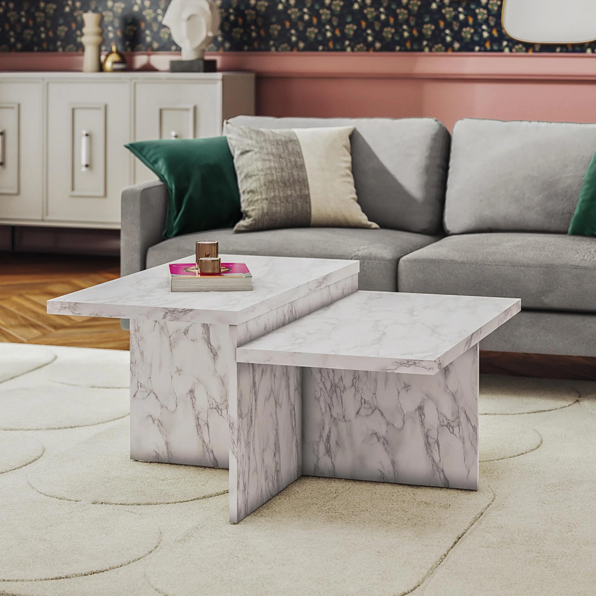 Brielle - 2 Tiered Coffee Table - White Marble - Image 3