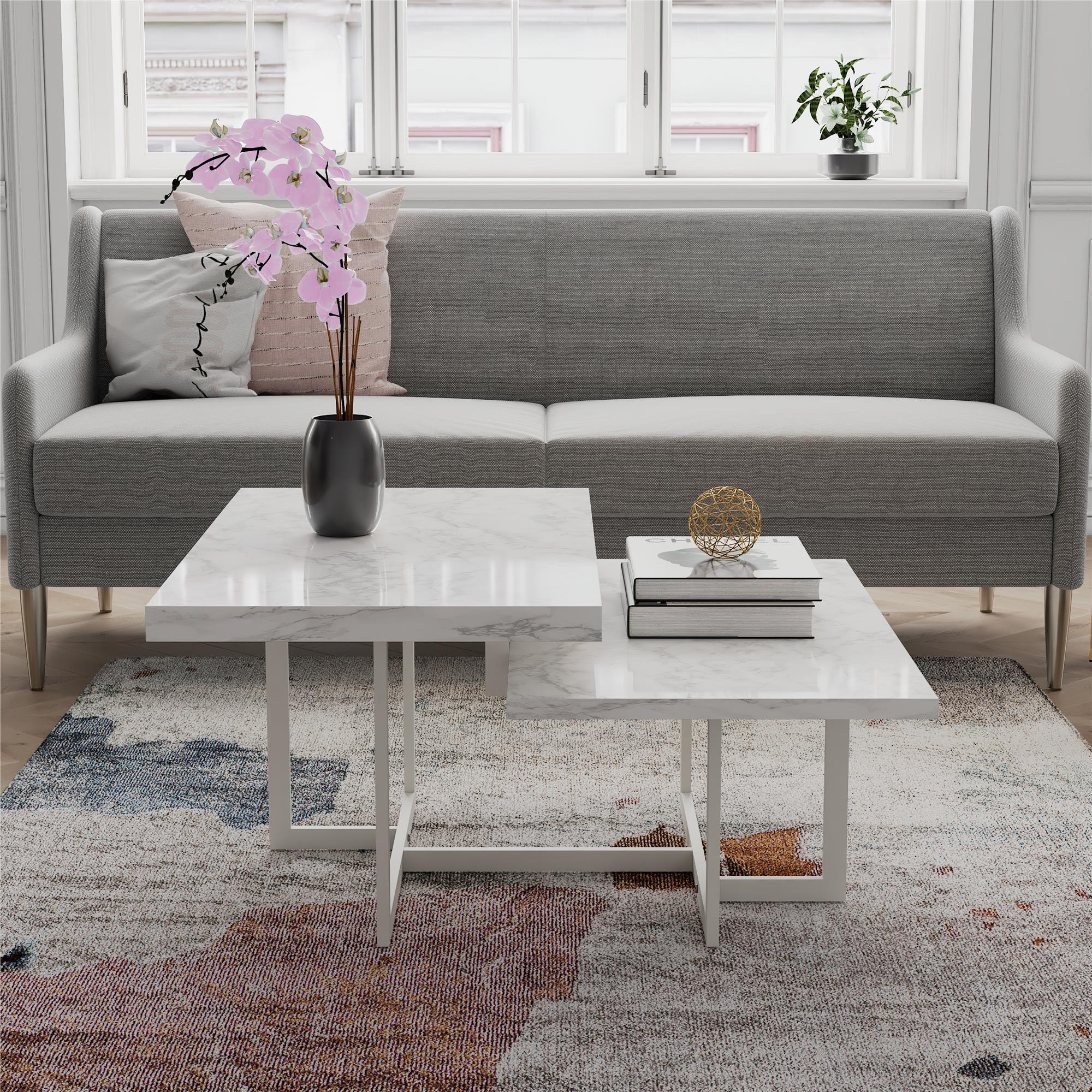Brielle - Coffee Table, 2 Tiered Design - White Marble - Image 2