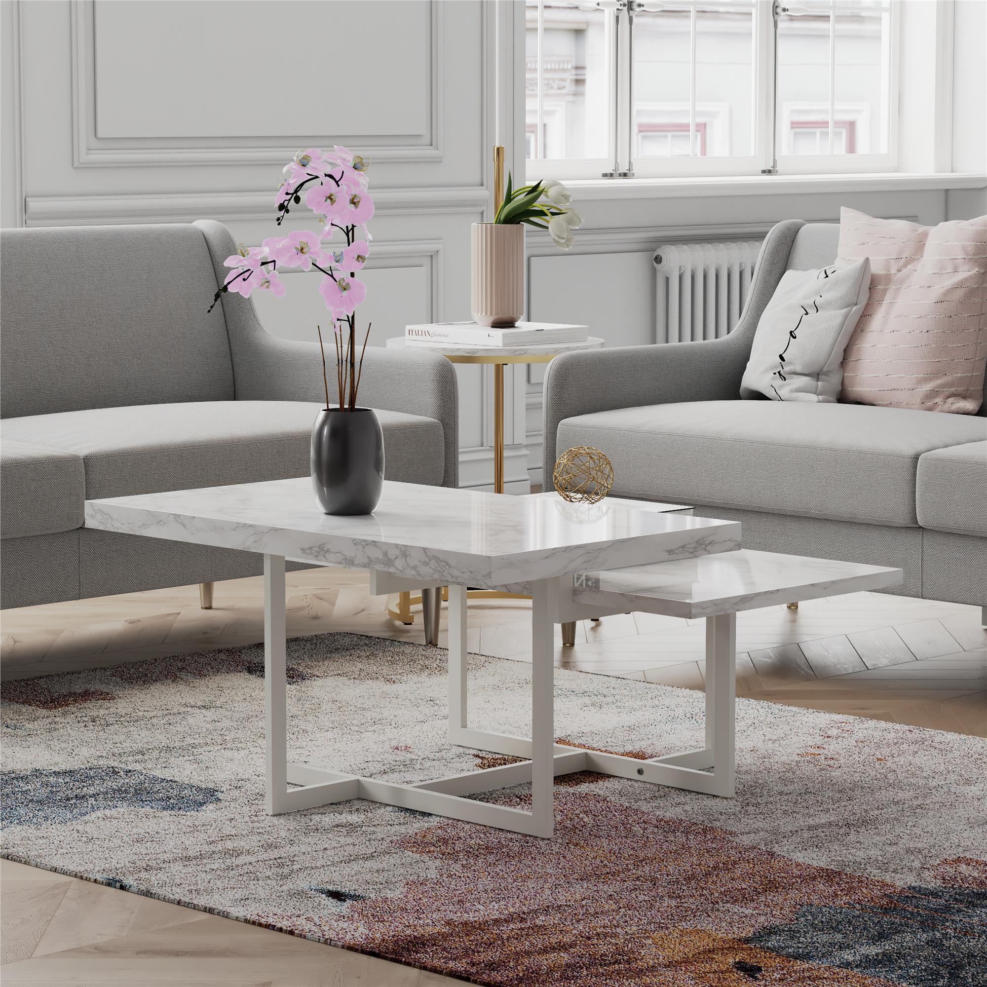 Brielle - Coffee Table, 2 Tiered Design - White Marble - Image 3