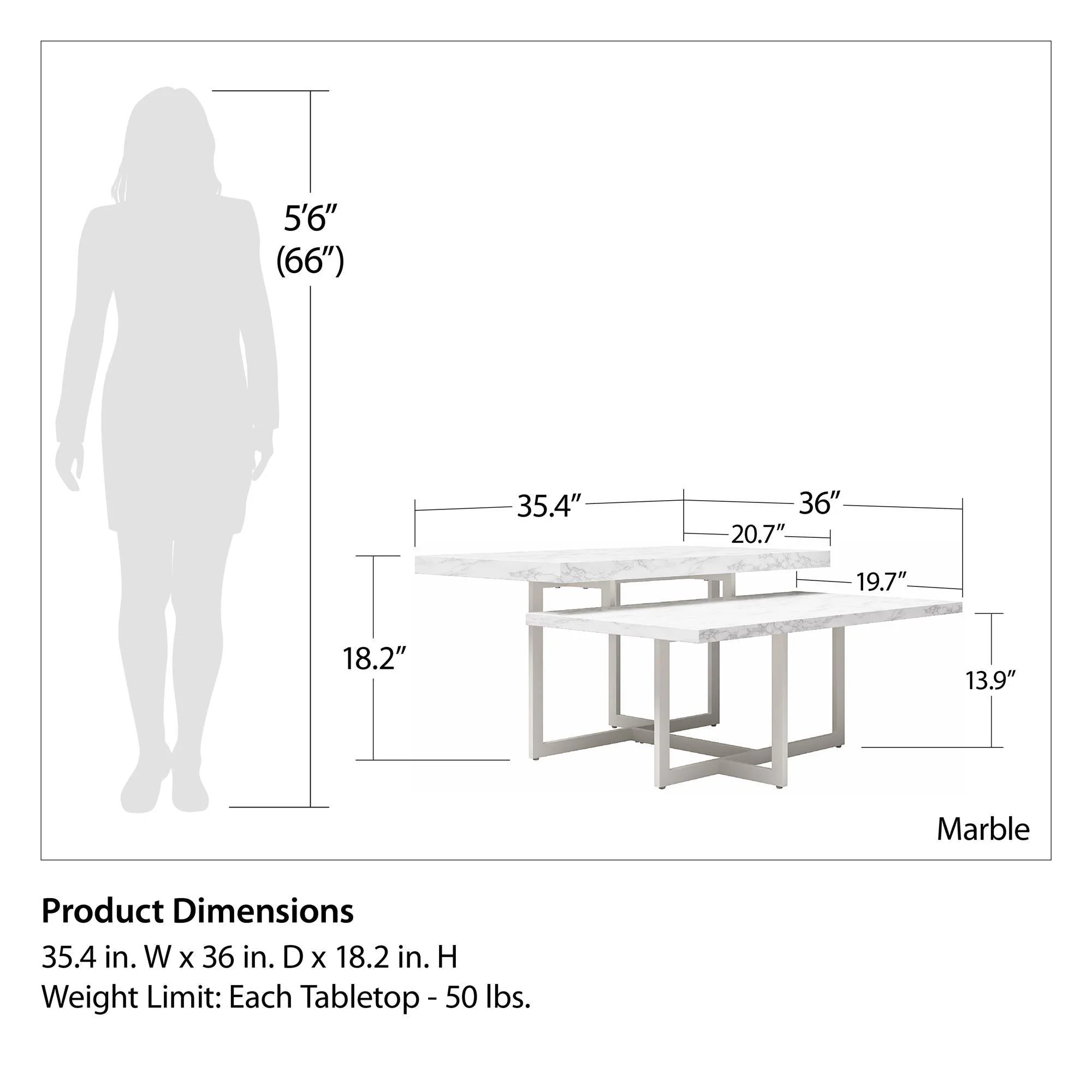 Brielle - Coffee Table, 2 Tiered Design - White Marble - Image 4