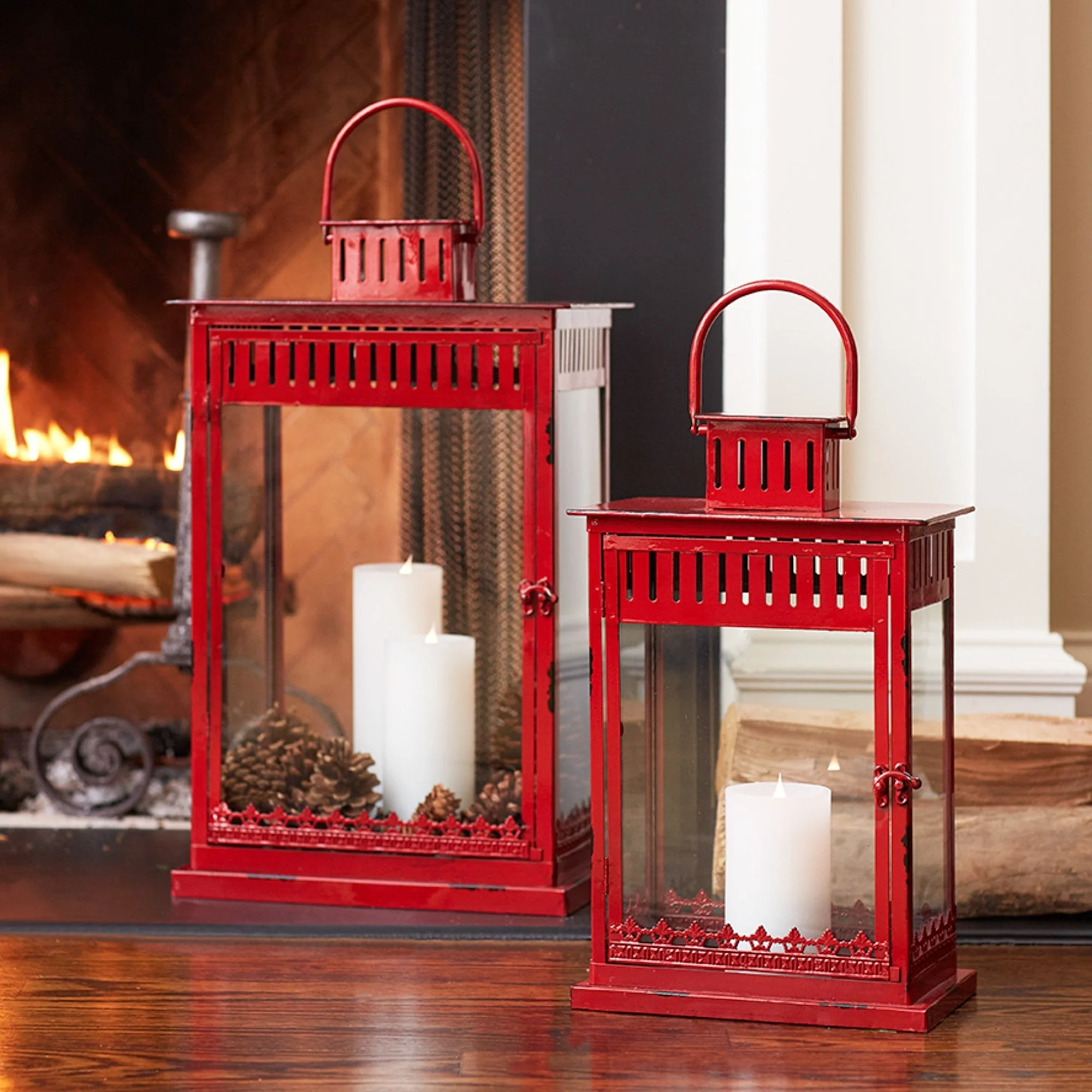 Bright Red Metal Lantern (Set of 2) - Image 2