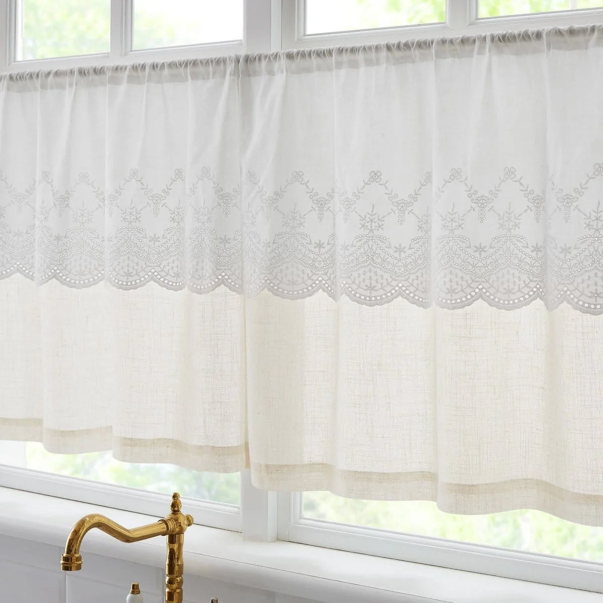 Brigitte Embroidery Eyelet Scalloped Edge Kitchen Tiers - Image 2