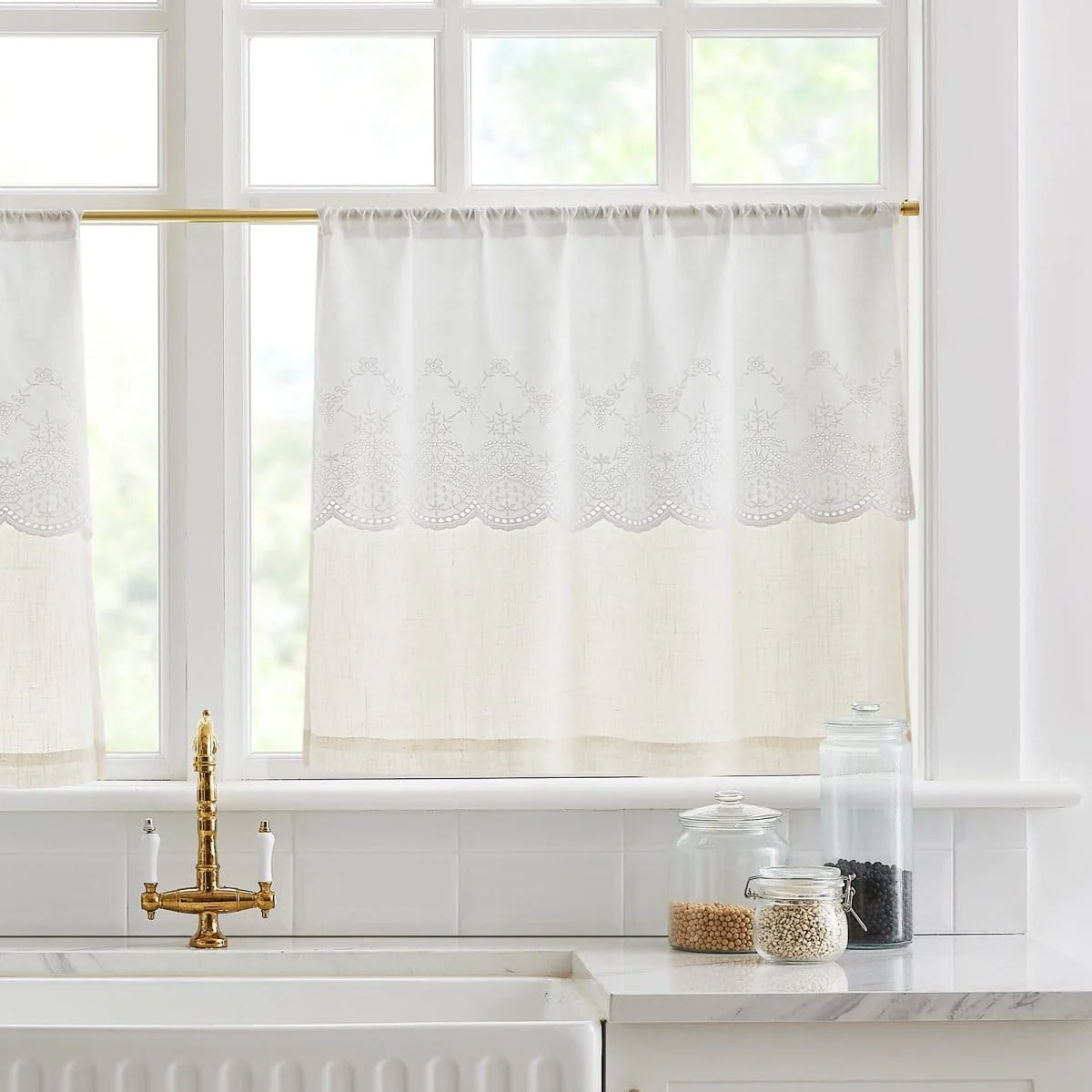 Brigitte Embroidery Eyelet Scalloped Edge Kitchen Tiers - Image 3