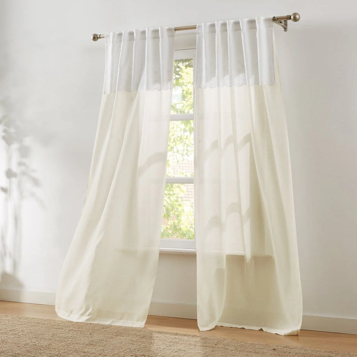 Brigitte Embroidery Eyelet Scalloped Edge Window Curtain Panels - Image 2
