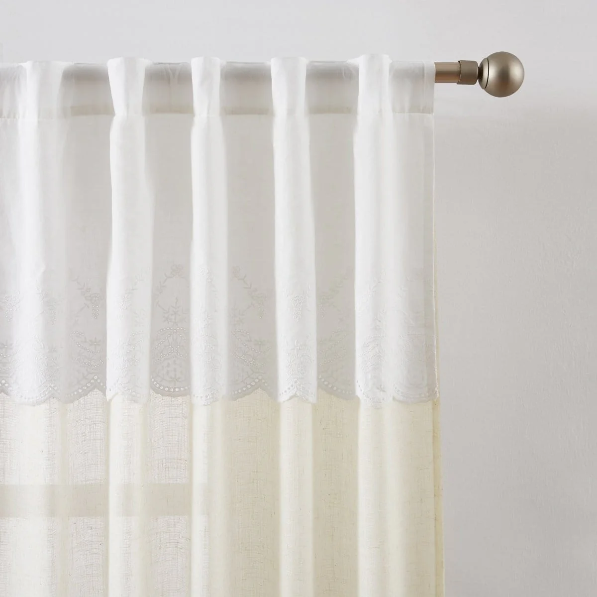 Brigitte Embroidery Eyelet Scalloped Edge Window Curtain Panels - Image 3