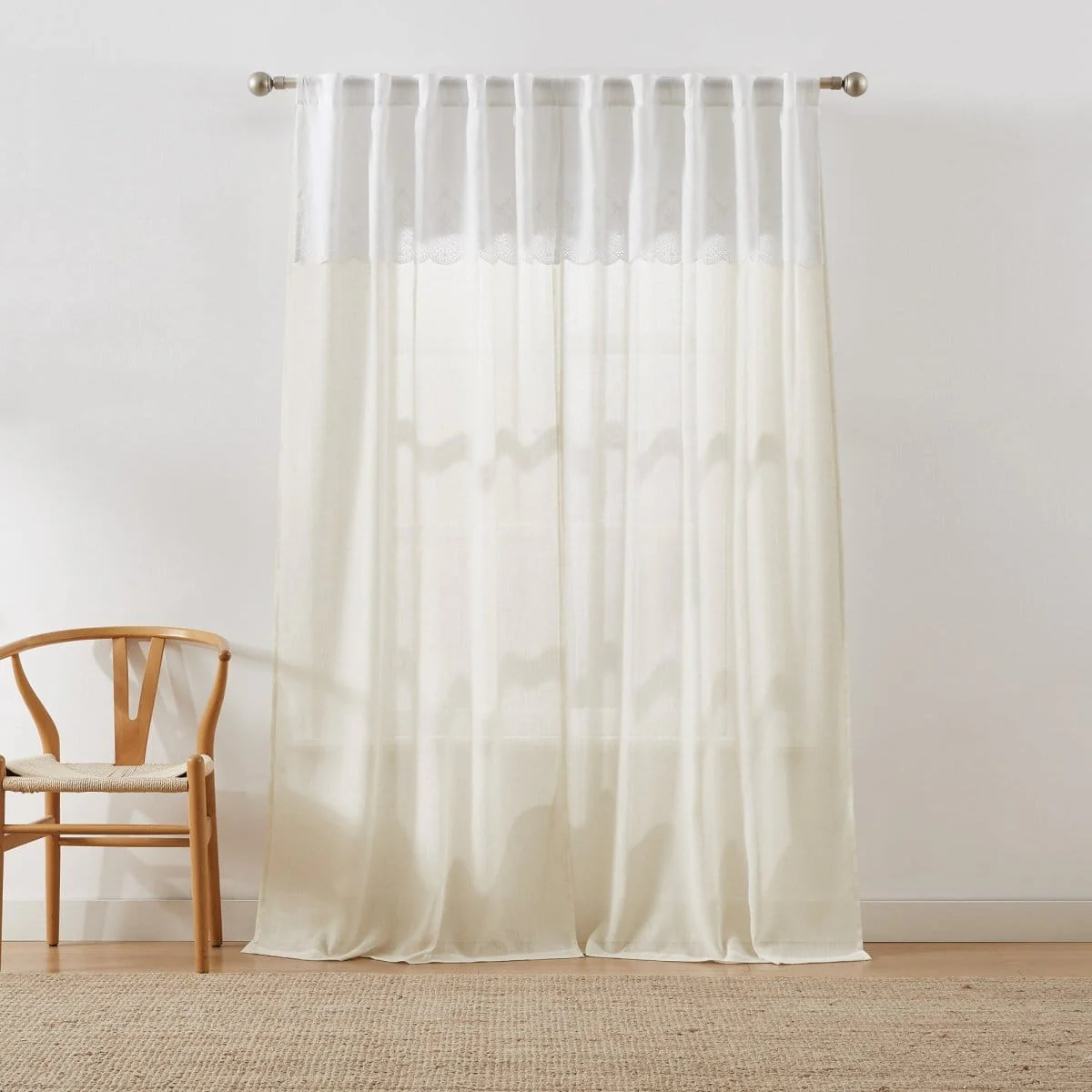 Brigitte Embroidery Eyelet Scalloped Edge Window Curtain Panels - Image 4