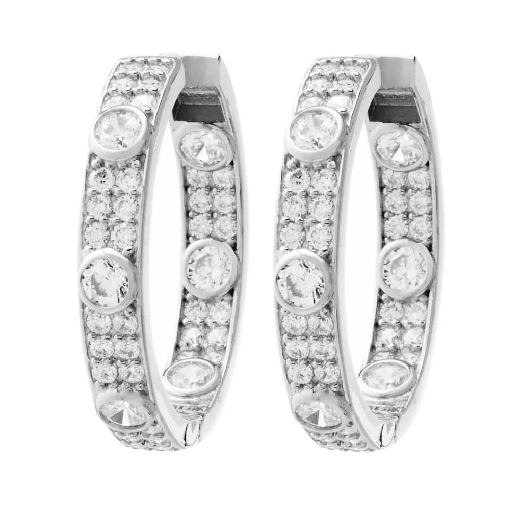 Brilliante 2.28 DEW Simulated Diamond Station & Pave Set Hoop Earrings - Image 3