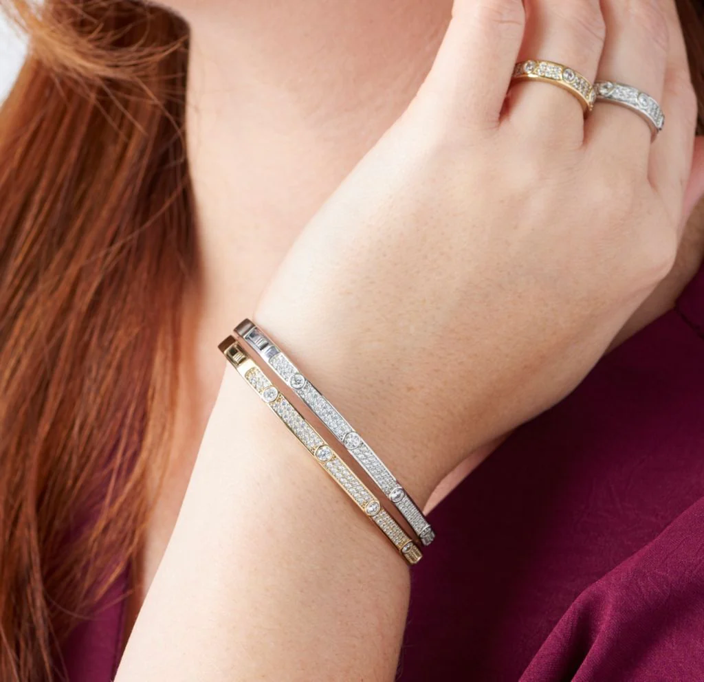 Brilliante Choice of Plating Simulated Diamond Station Bangle Bracelet - Image 2