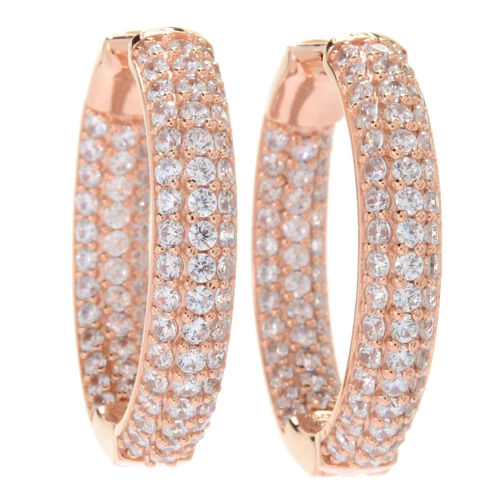 Brilliante Choice of Size Simulated Diamond Inside Out Hoop Earrings - Image 4