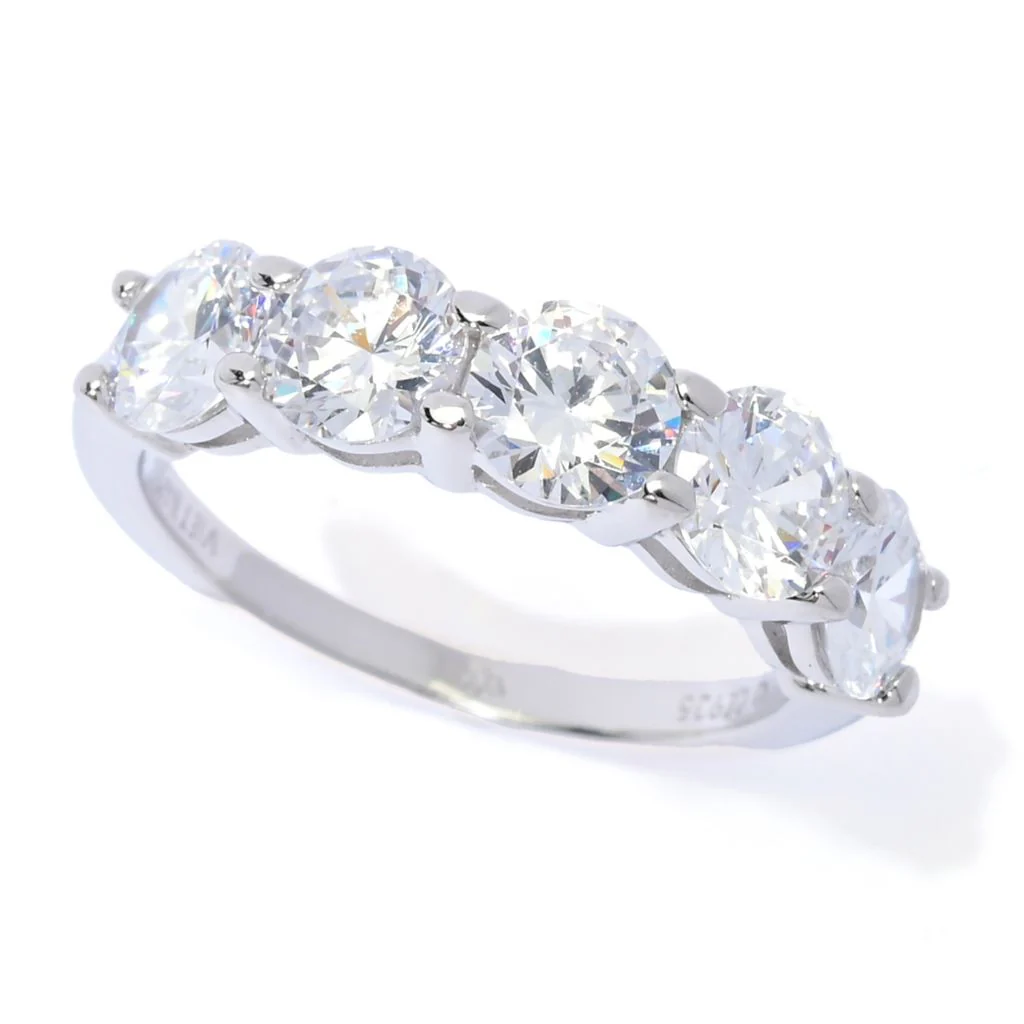 Brilliante Platinum Plated 0.75 DEW Simulated Diamond 5-Stone Ring - Image 4