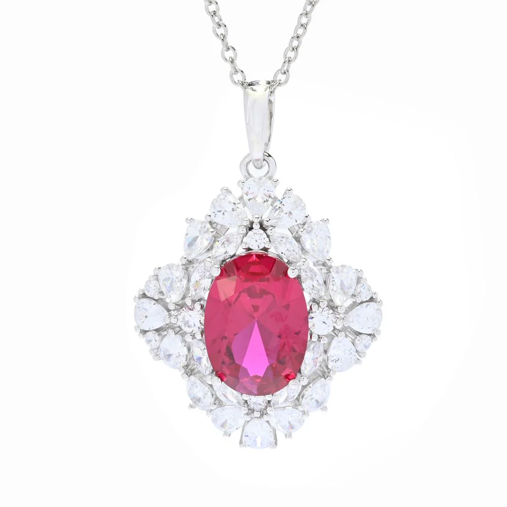 Brilliante Platinum Plated 12.00 DEW Simulated Ruby & Diamond Pendant - Image 3
