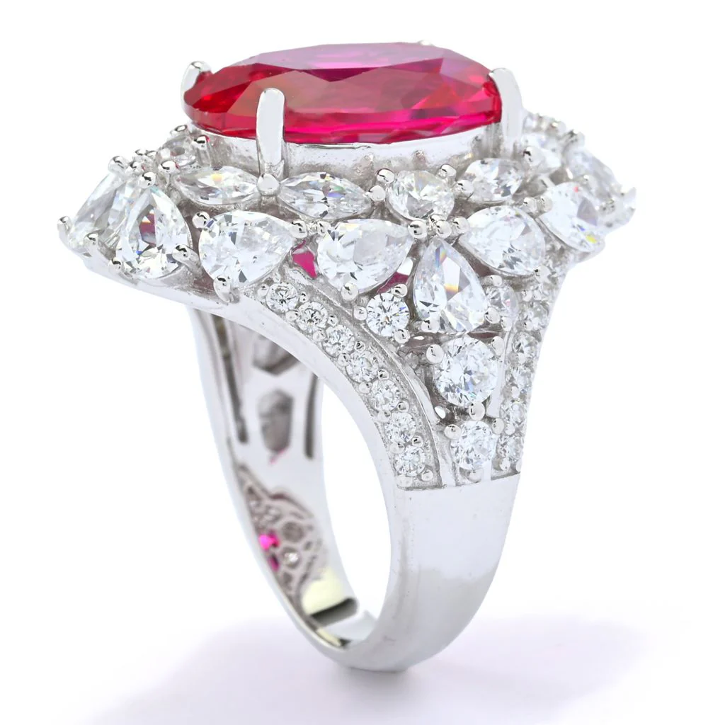 Brilliante Platinum Plated 12.92 DEW Simulated Ruby & Diamond Ring - Image 2