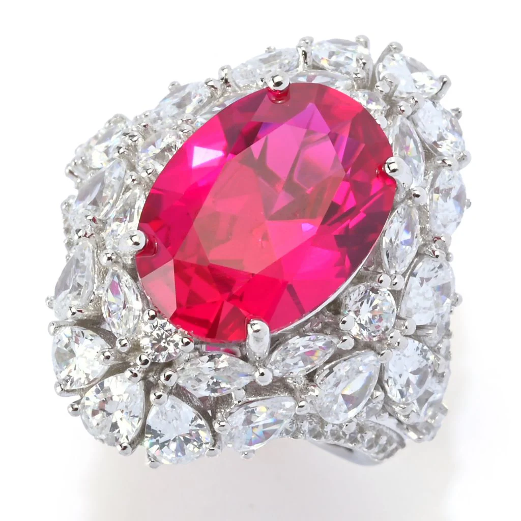 Brilliante Platinum Plated 12.92 DEW Simulated Ruby & Diamond Ring - Image 4