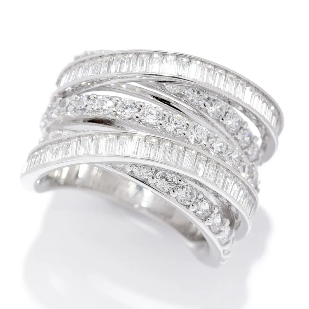 Brilliante Platinum Plated 2.28 DEW Simulated Diamond 5-Row Highway Ring - Image 3