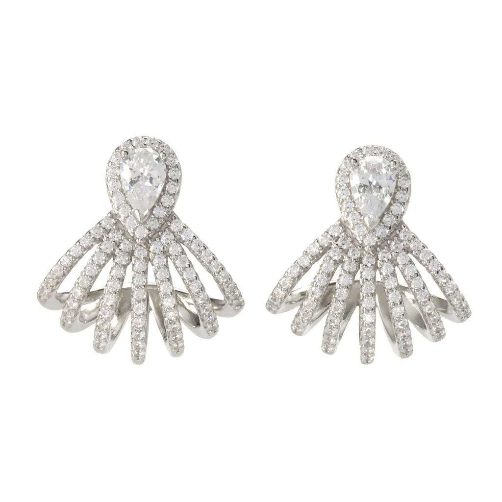 Brilliante Platinum Plated 3.03 DEW Simulated Diamond Ear Cuff Drop Earrings - Image 3