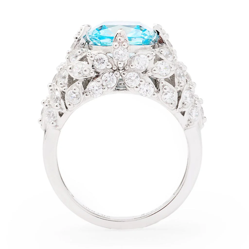 Brilliante Platinum Plated 4.32 DEW Simulated Aquamarine & Diamond Ring - Image 2