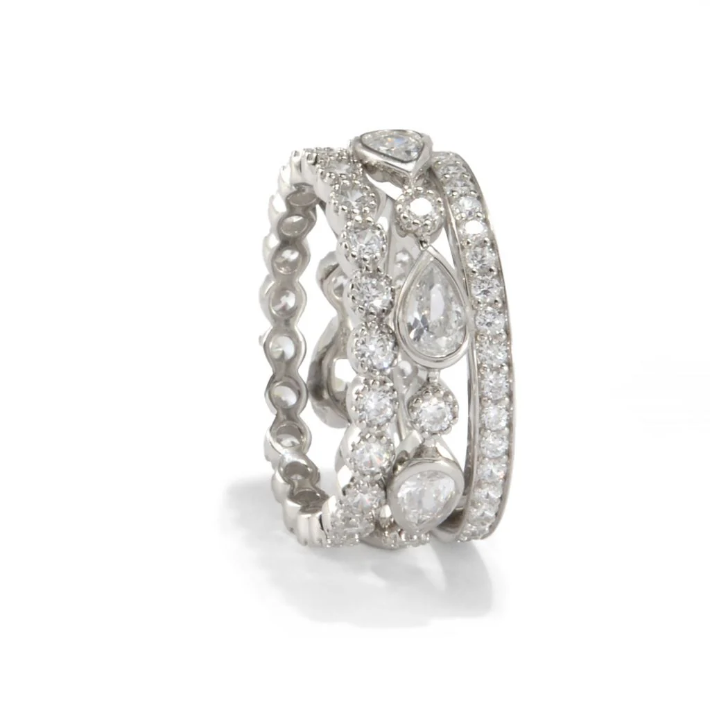 Brilliante Platinum Plated 4.46 DEW Simulated Diamond Set of 3 Stack Rings - Image 2