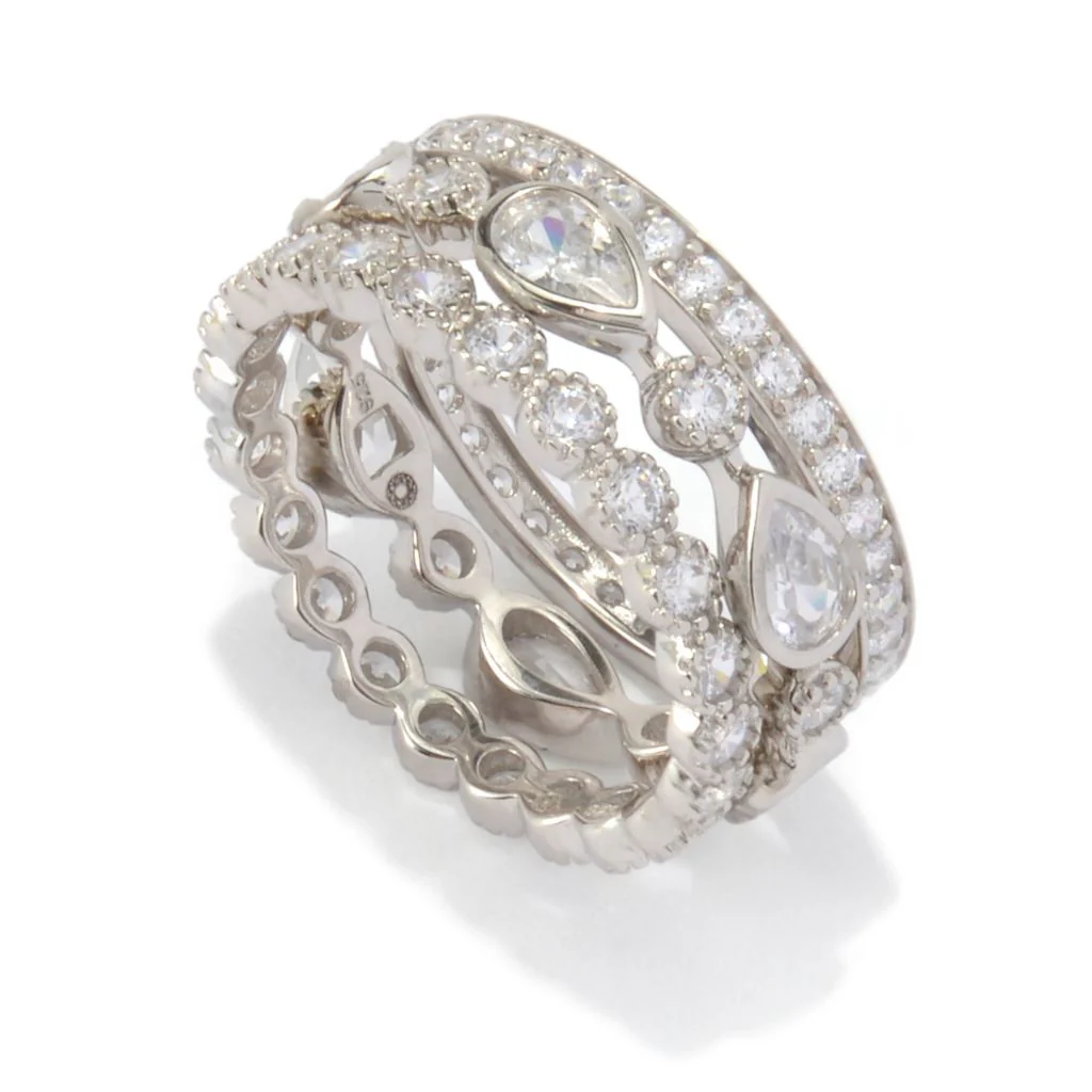 Brilliante Platinum Plated 4.46 DEW Simulated Diamond Set of 3 Stack Rings - Image 4