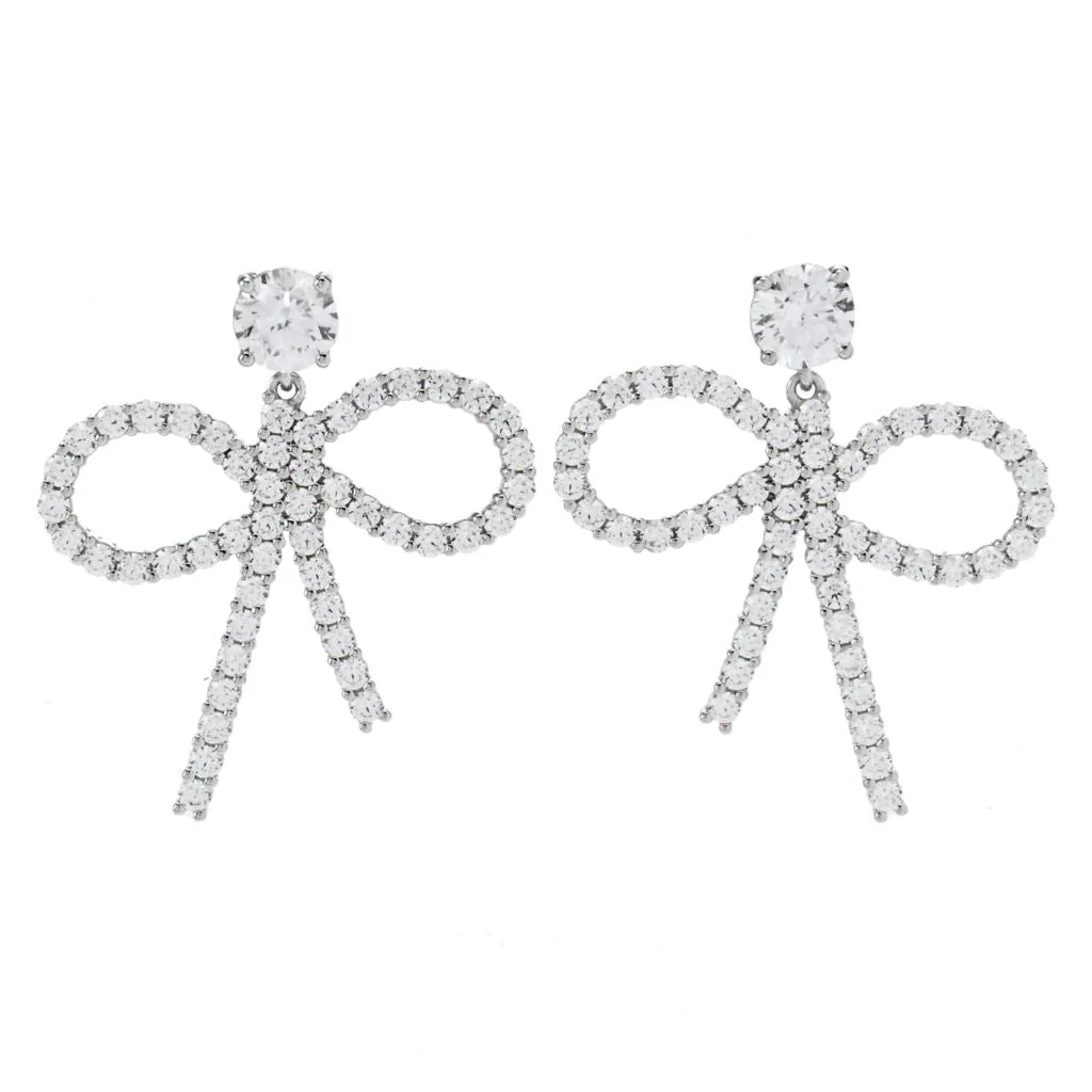 Brilliante Platinum Plated 4.94 DEW Simulated Diamond Bow Drop Earrings - Image 3