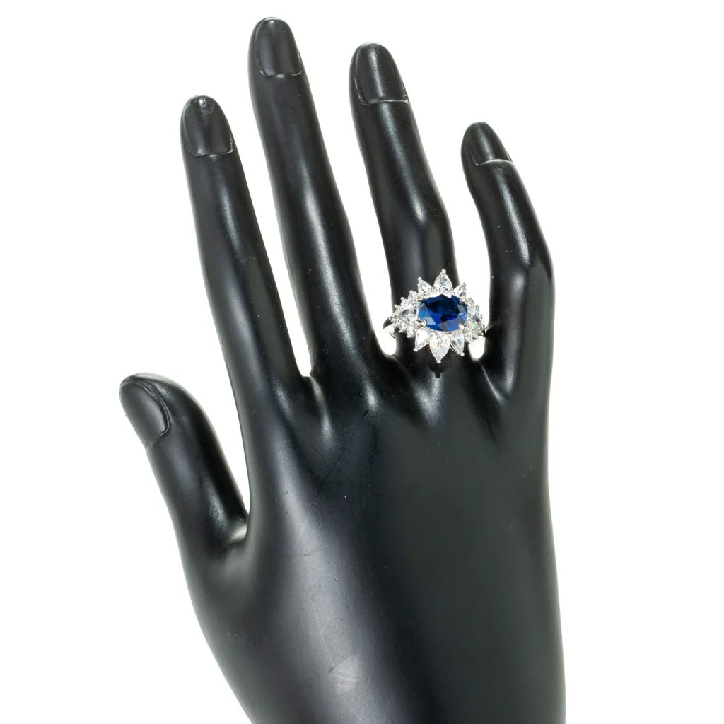 Brilliante Simulated Blue Sapphire & Diamond East-West Ring - Image 2