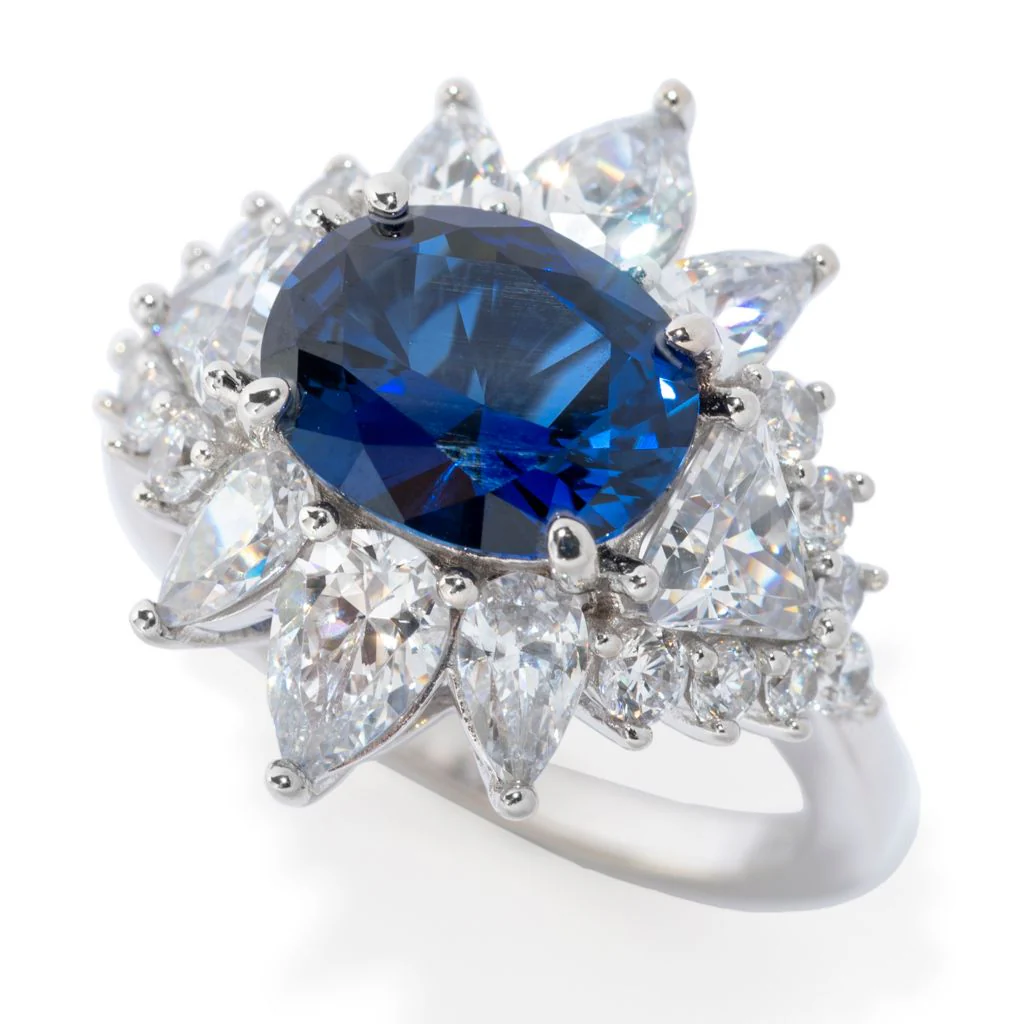 Brilliante Simulated Blue Sapphire & Diamond East-West Ring - Image 3