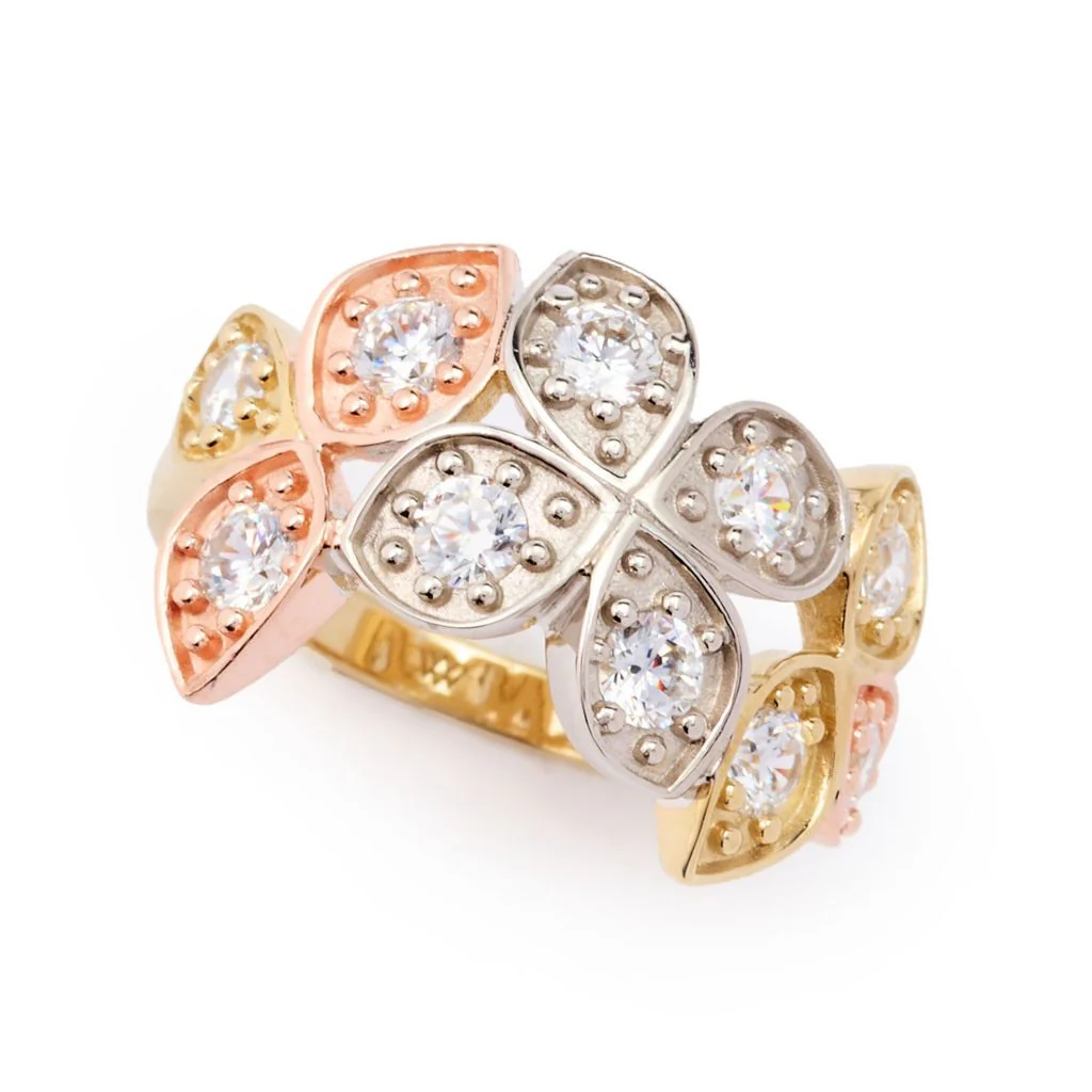 Brilliante Tri-Color 1.00 DEW Simulated Diamond Flower Ring - Image 7