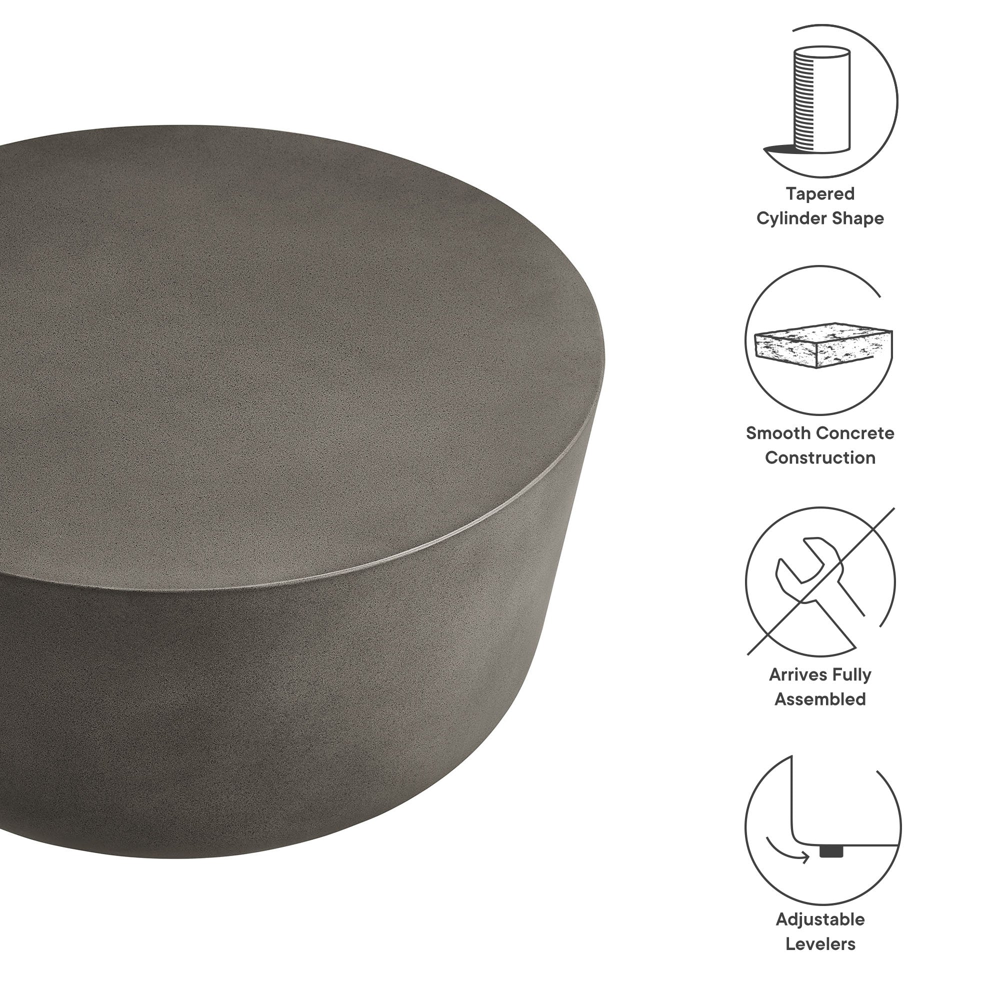 Brion Round Indoor - Outdoor Patio Concrete Coffee Table by Modway - Image 3