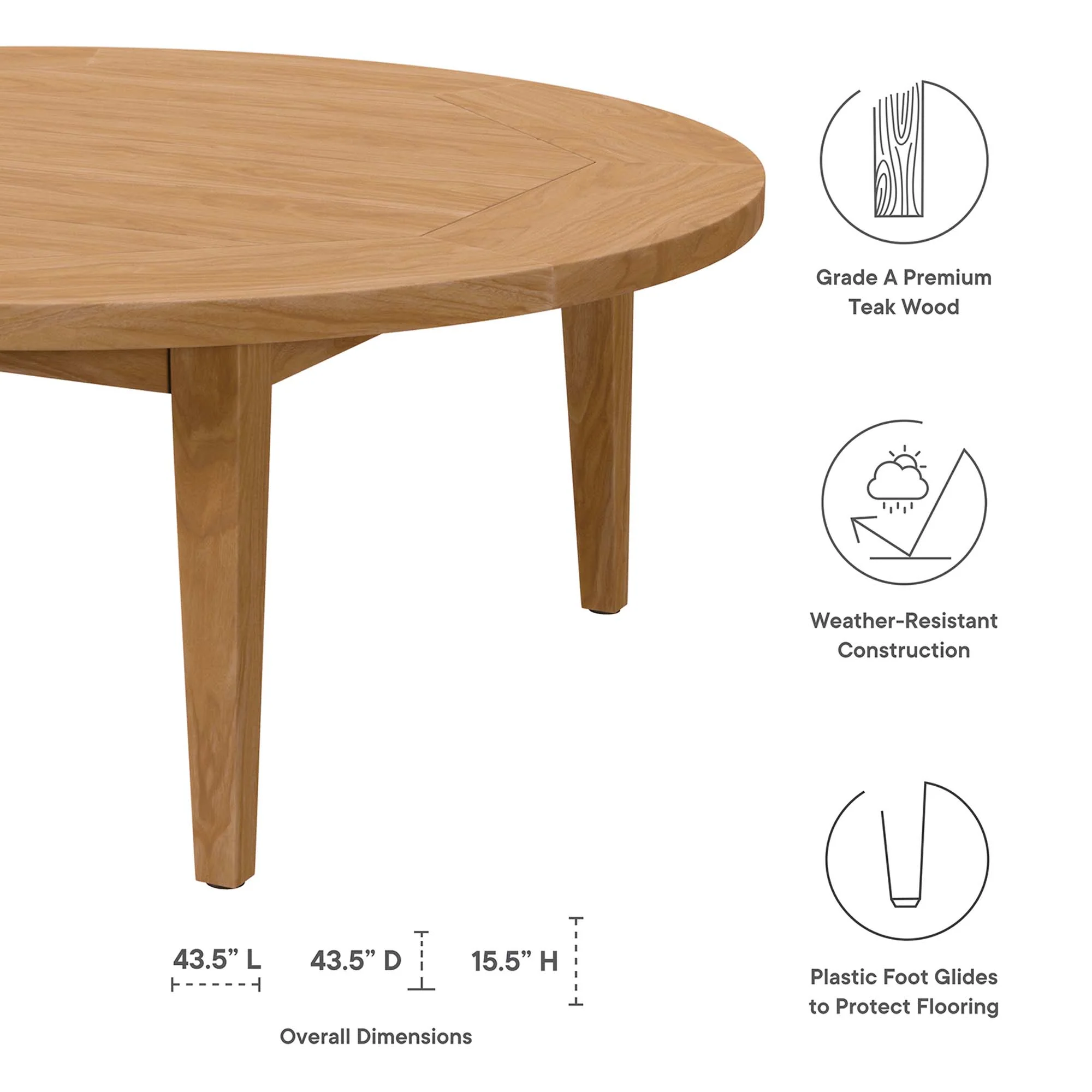 Brisbane Teak Wood Outdoor Patio Coffee Table by Modway - Image 2