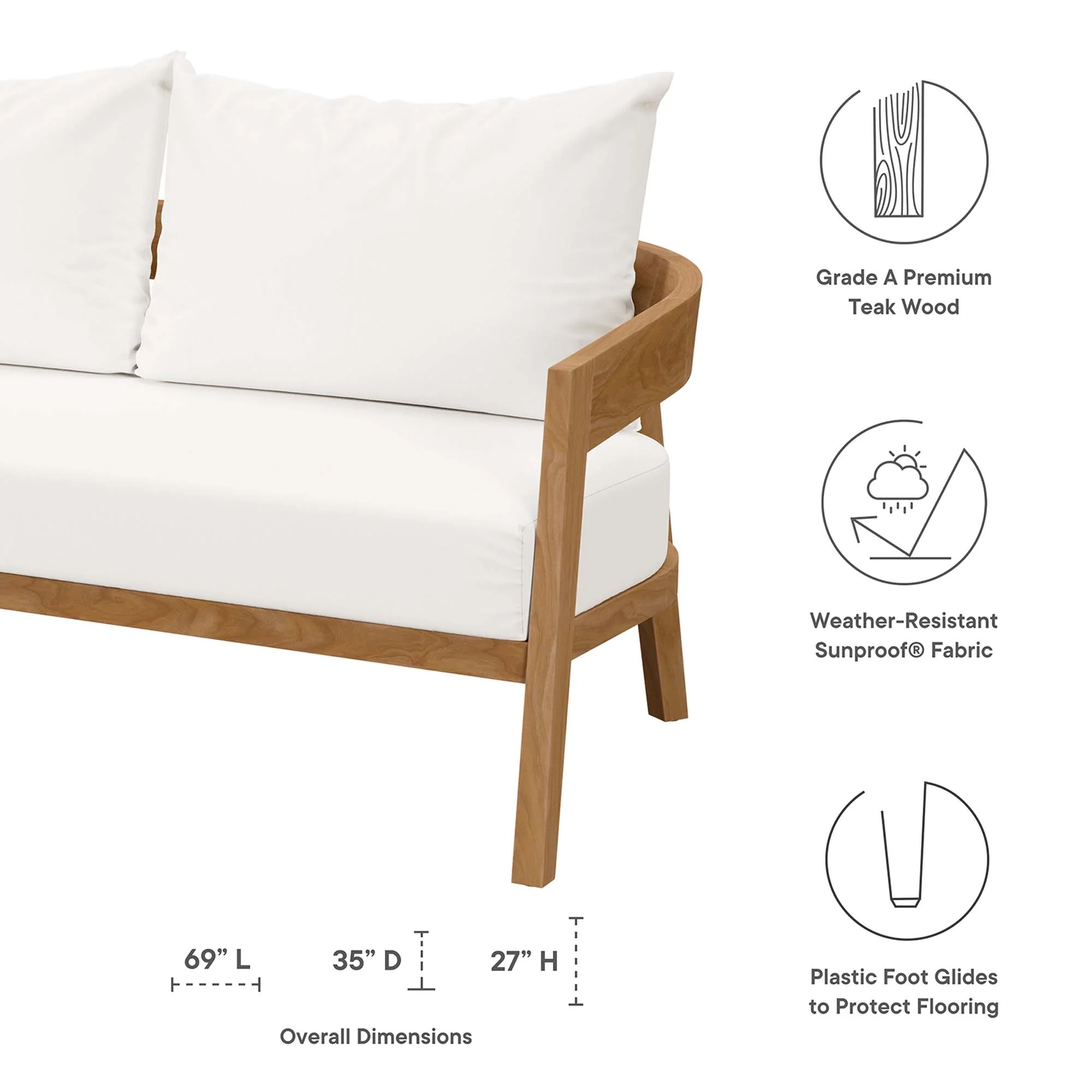 Brisbane Teak Wood Outdoor Patio Loveseat by Modway - Image 18