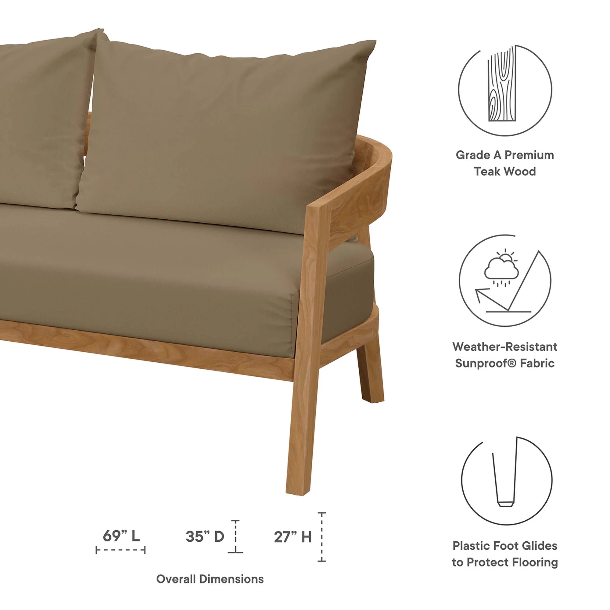 Brisbane Teak Wood Outdoor Patio Loveseat by Modway - Image 2