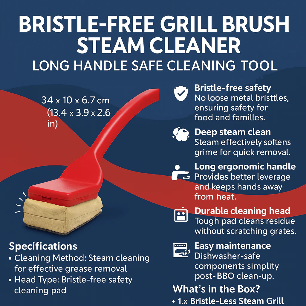 Bristle-Free Grill Steam Cleaner Brush with Long Handle - Image 5