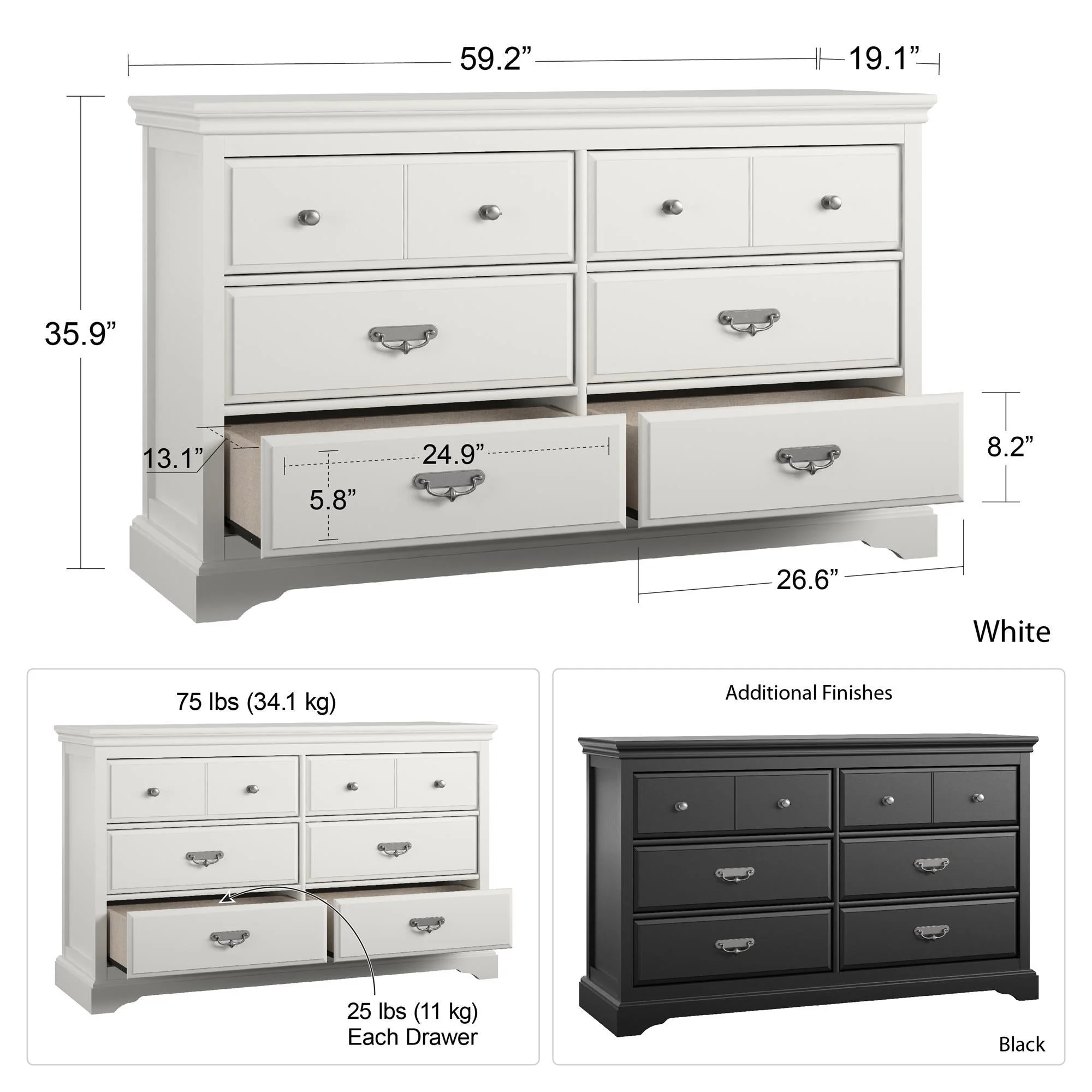 Bristol - 6 Drawer Dresser - Black - Image 2